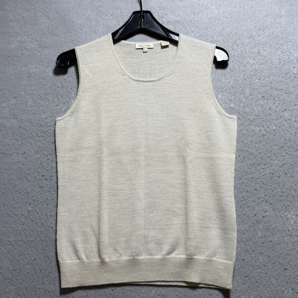 Peter Millar Sweater Vest Womenโs Medium Beige Merino Wool Sleeveless Scoop Neck